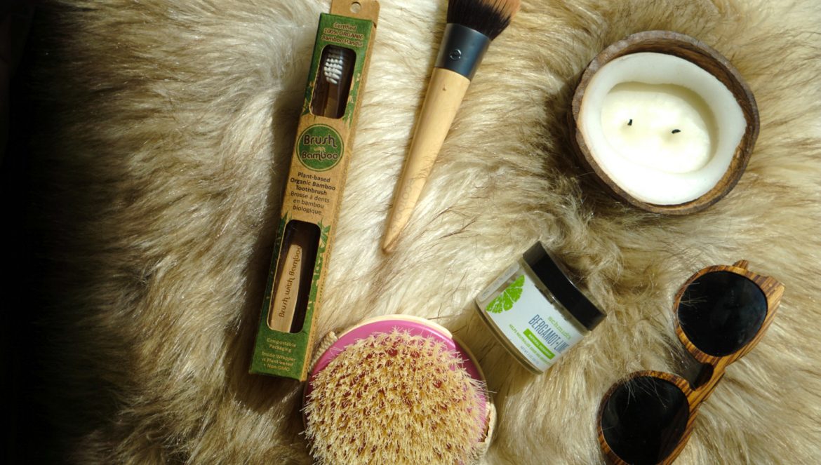 plastic free makeup flatlay